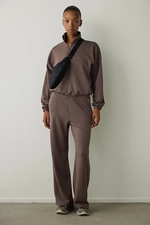 Penti Khaki Silky Feel High Collar Crop Sweater