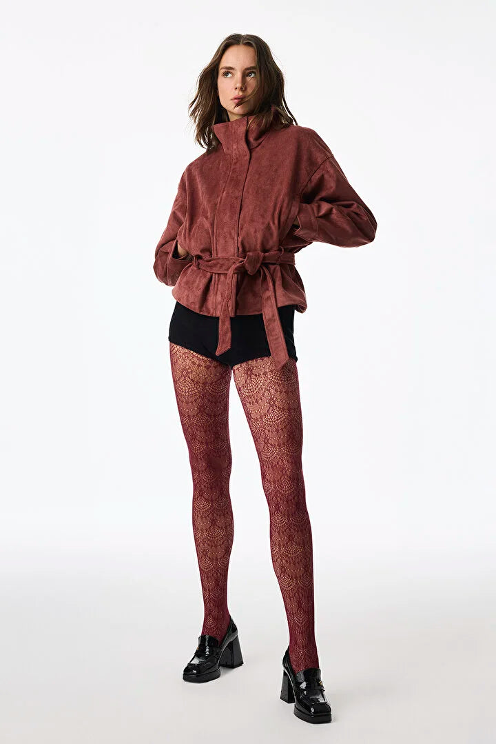 Penti Bordo Soft Geometric Print Mesh Tights