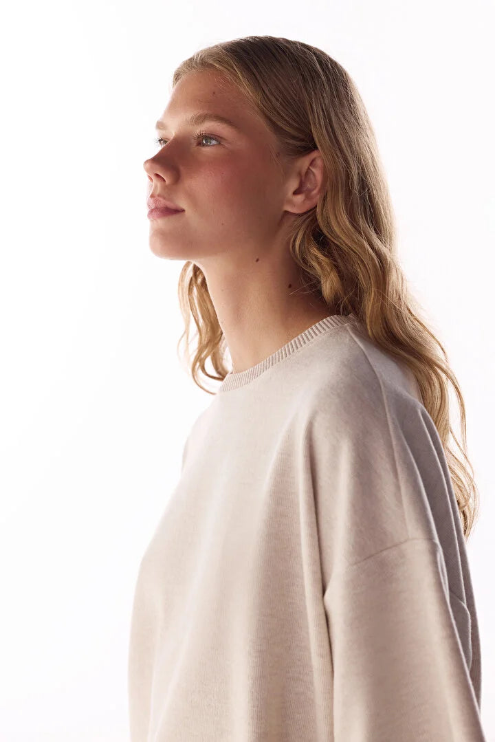 Penti Beige Melange Warm Touch Short Sleeve Oversize Blouse