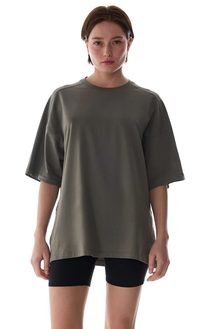 Penti Khaki Oversize Crew Neck Cotton T-Shirt