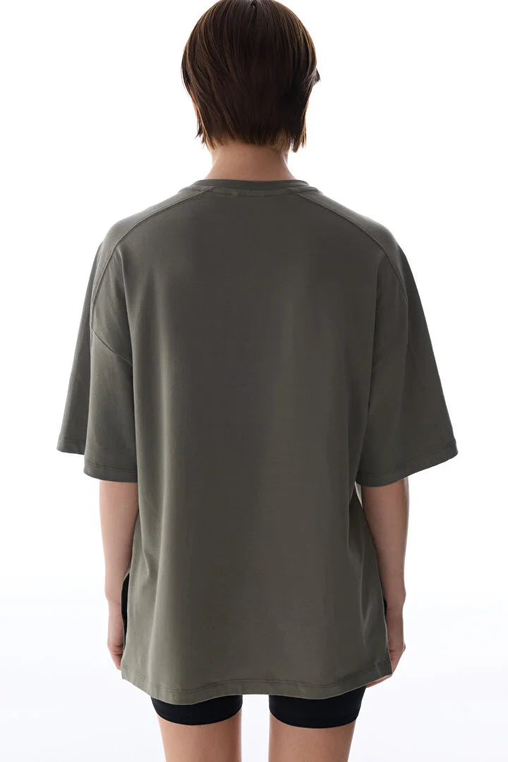 Penti Khaki Oversize Crew Neck Cotton T-Shirt