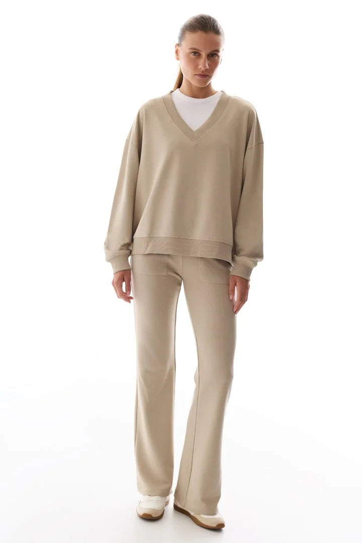 Penti Beige Wide V-Neck Long Sleeve Sweatshirt