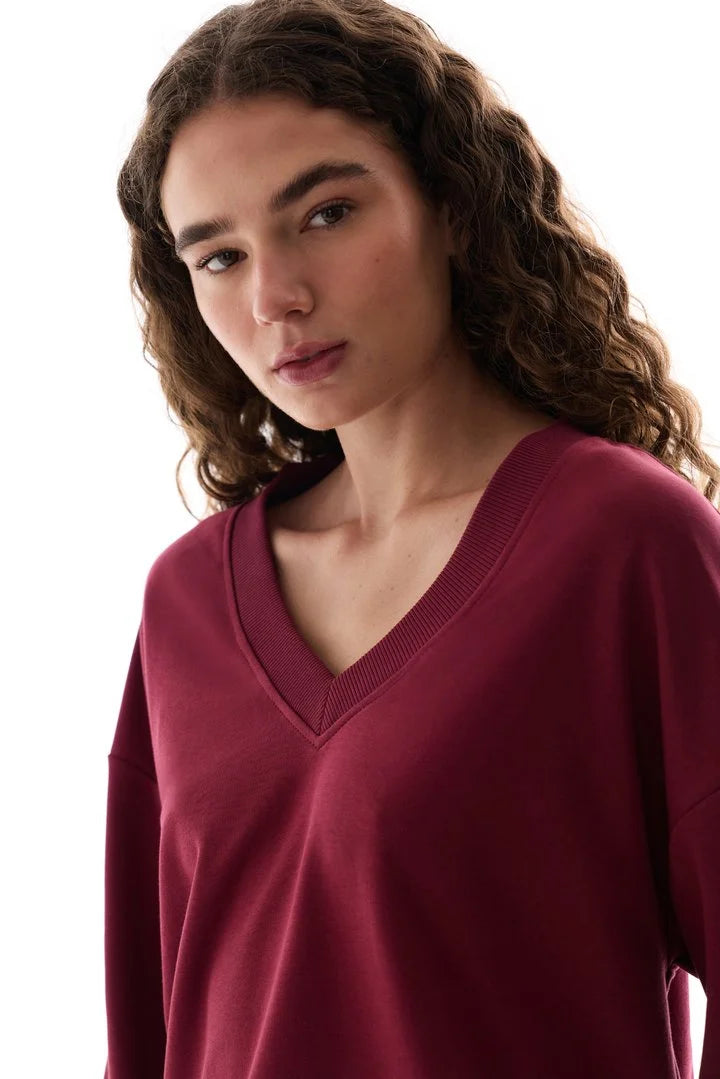 Penti Bordeaux Wide V-Neck Long Sleeve Sweatshirt