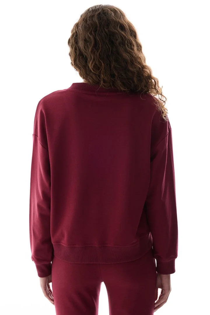Penti Bordeaux Wide V-Neck Long Sleeve Sweatshirt
