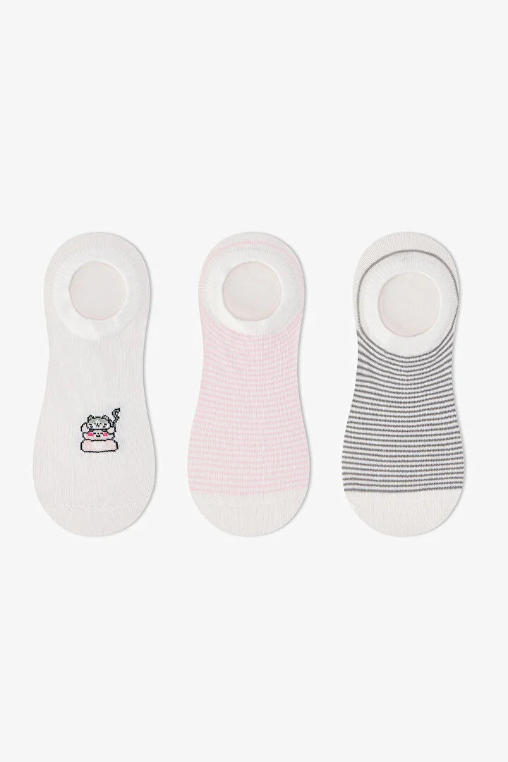 Penti 3 Pairs Seamless Toe Cotton Cat Patterned Sneaker Socks