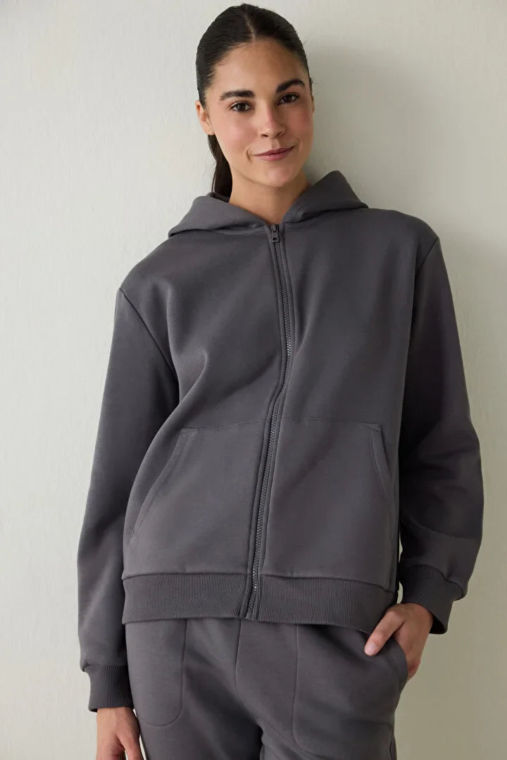 Penti Grey Zippered Hooded Sport Jacket