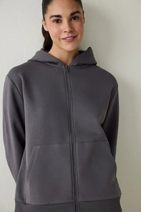 Penti Grey Zippered Hooded Sport Jacket