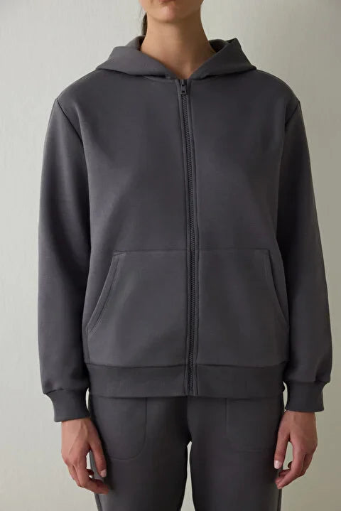 Penti Grey Zippered Hooded Sport Jacket