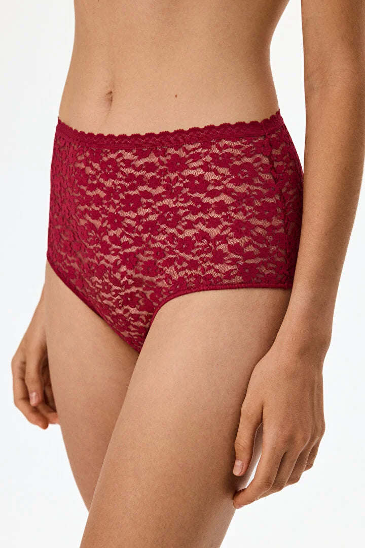Penti Bordeaux Easy Lace Floral High Waist Slip Briefs