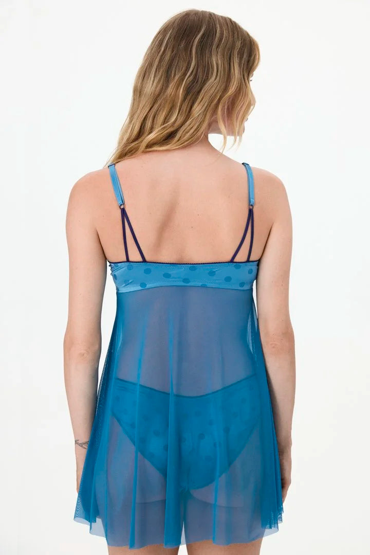 Penti Petrol Blue Front Openning Polka Dot Babydoll