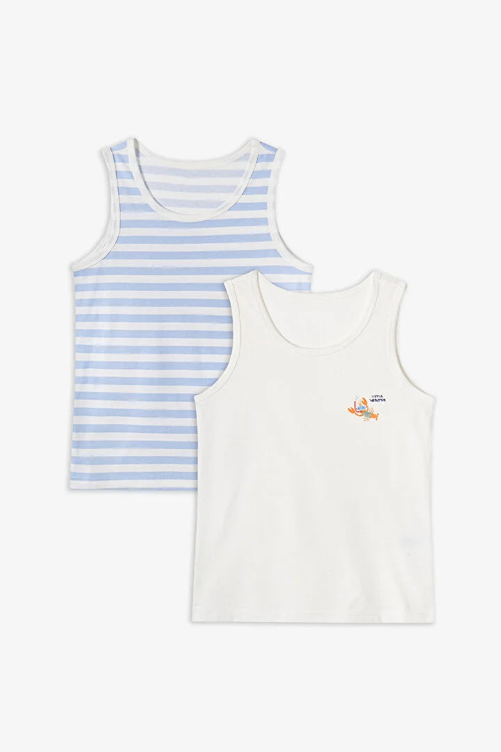 Penti Off-White Boys Striped Crab 2 in1 Tank