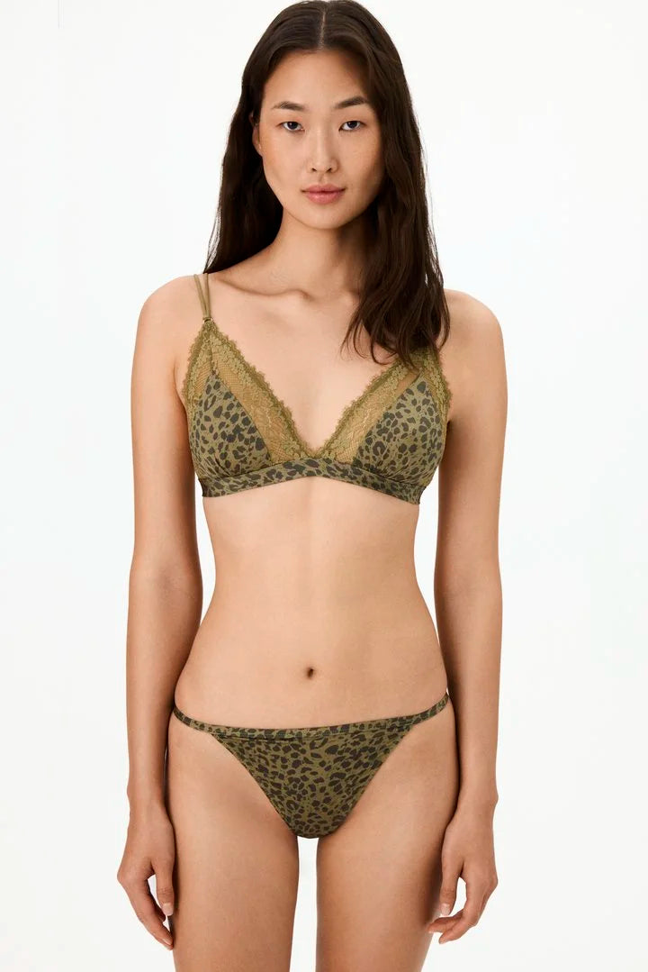 Penti Olive Green Printed Micro Lace Triangle Leopard Print Bra