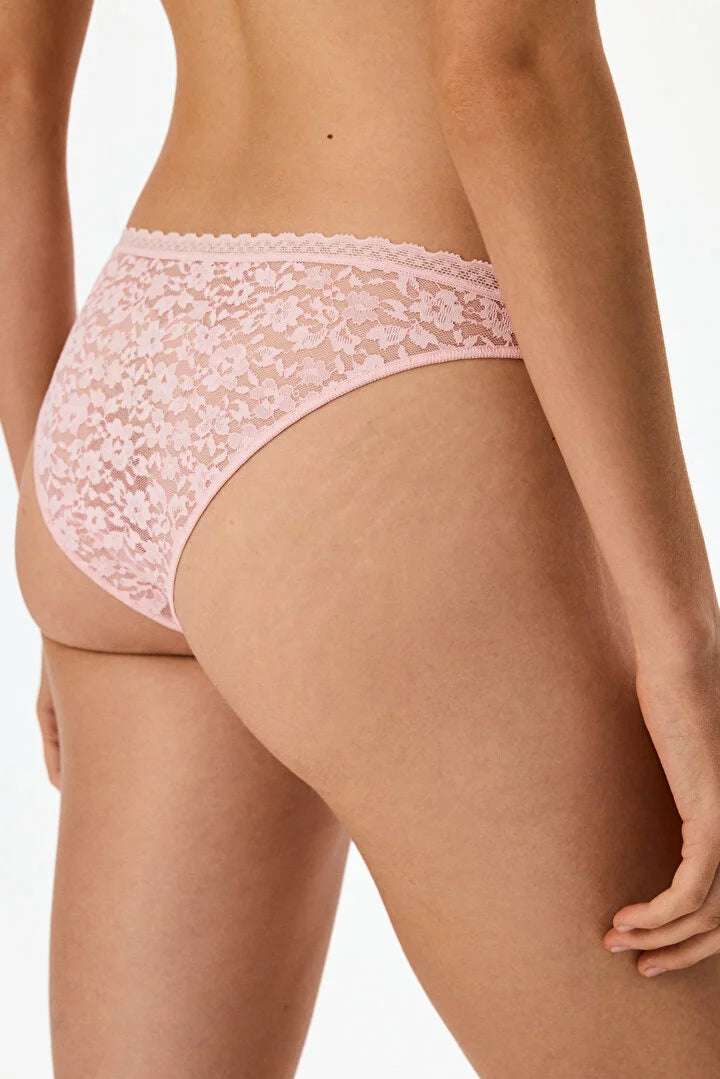 Penti Pink Easy Lace V Cut Floral Brazilian Briefs