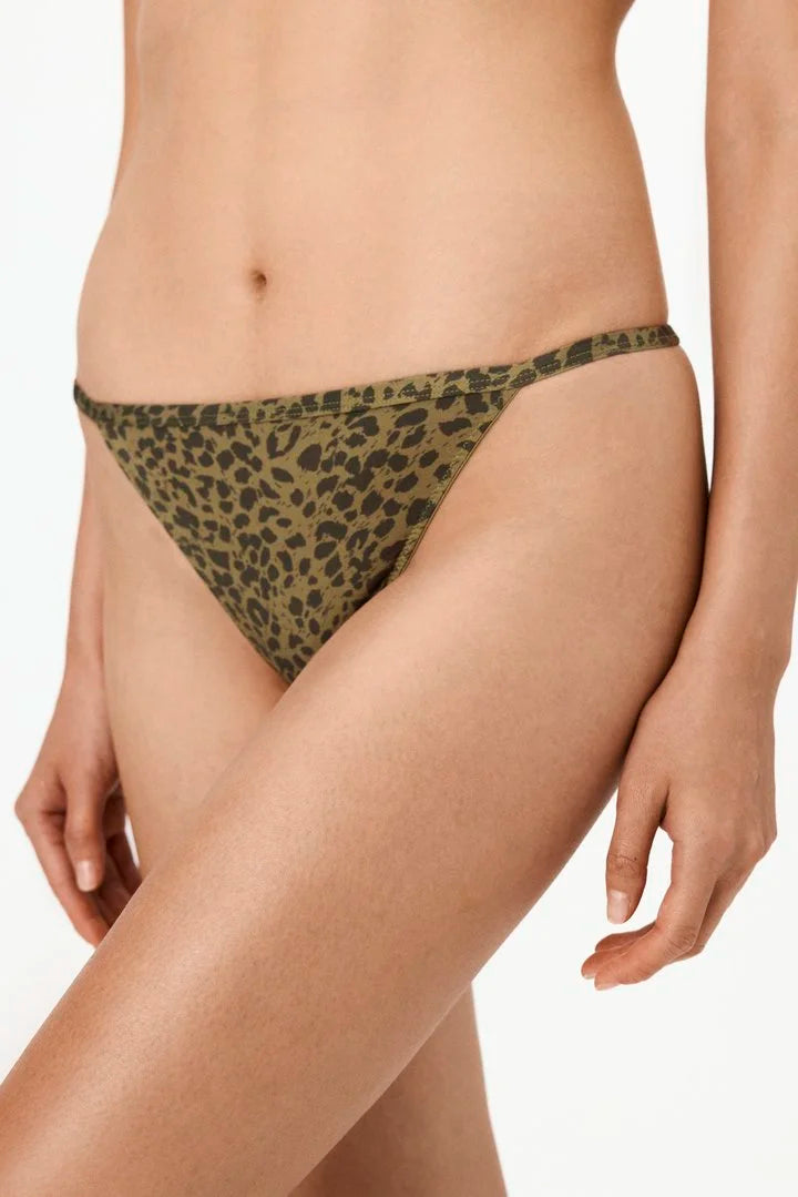 Penti Olive Green Printed Micro Lace Leopard Print Brazilian Briefs