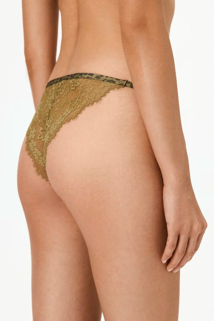 Penti Olive Green Printed Micro Lace Leopard Print Brazilian Briefs