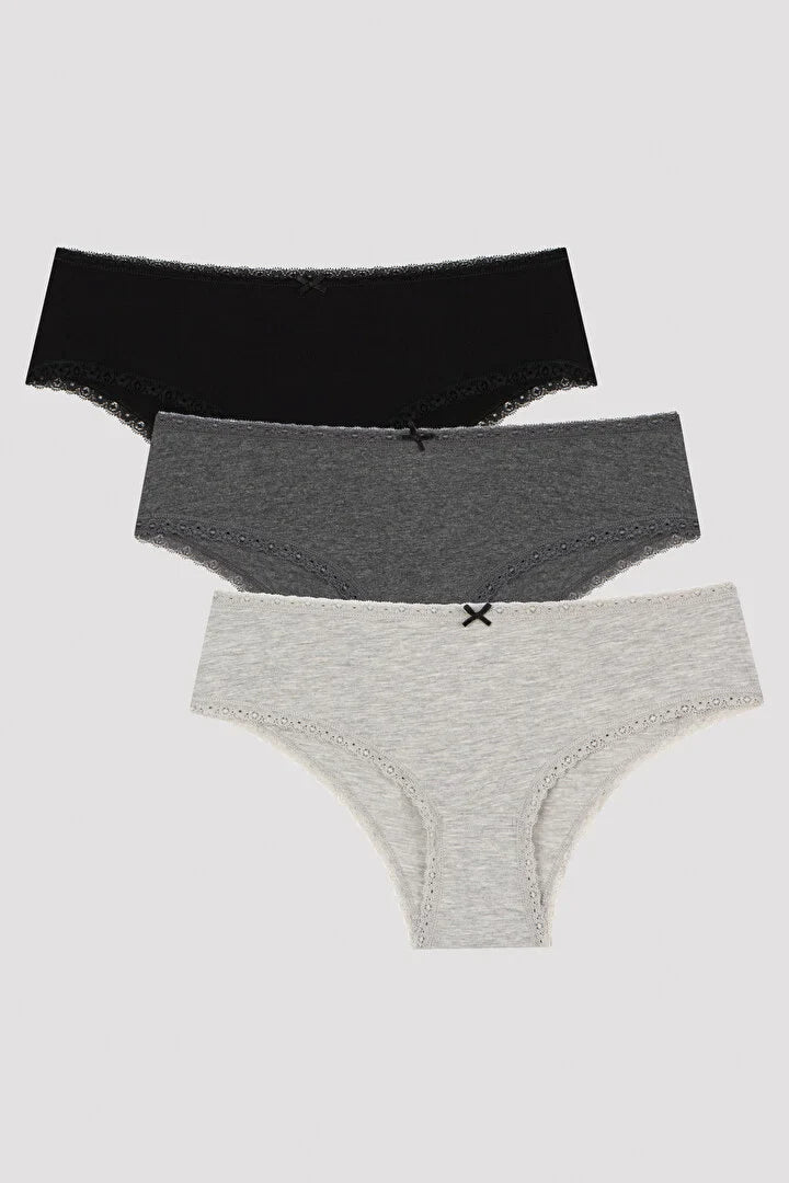 Penti Daily Lace 3-Pack Cotton Grey Hipster Panties