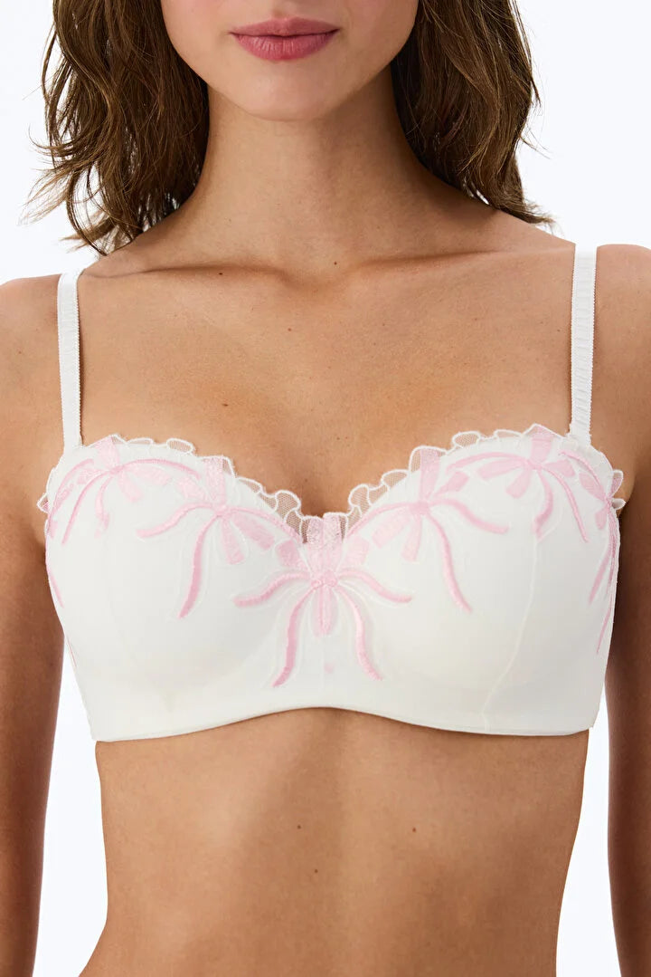 Penti Off White Lotus Broidery Bow Print Padded Bra