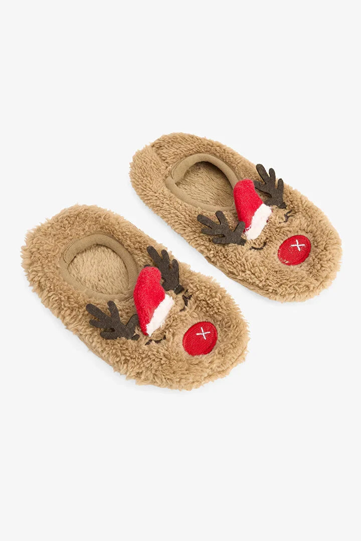 Penti Light Brown Unisex Children's Deer Non-Slip Sole Home Booties