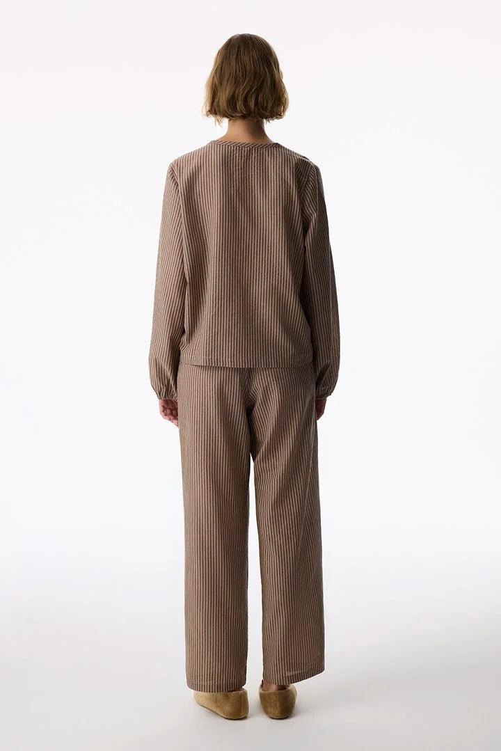 Penti Beige Warm Taupe Striped Long Sleeve Shirt & Trouser Pyjama Set