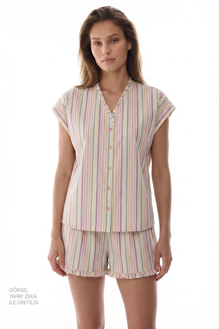 Penti Colorful Sweet Day Striped Shorts Pajama Set