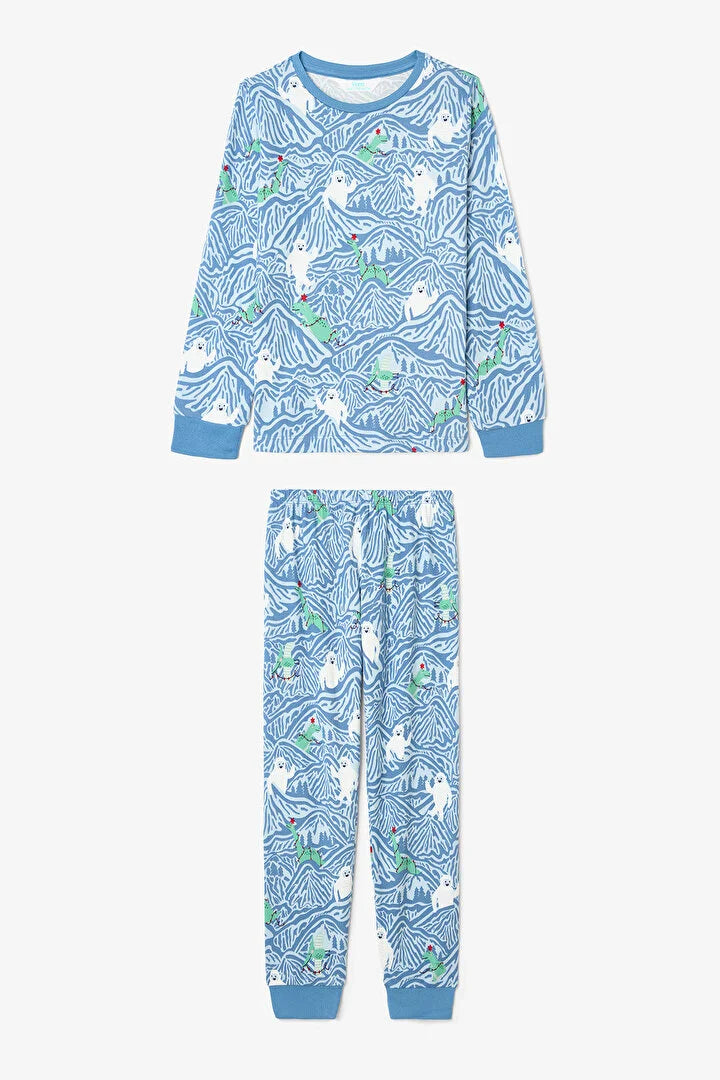 Penti Light Blue Boys Mountain Monster Patterned Pajama Set