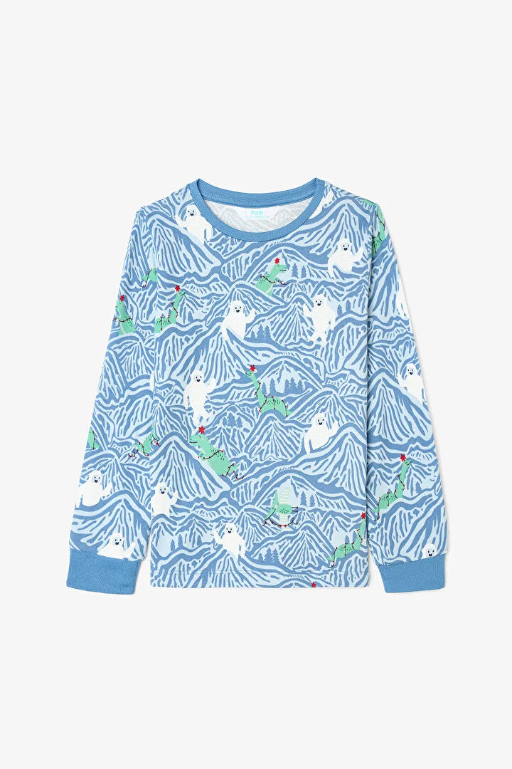 Penti Light Blue Boys Mountain Monster Patterned Pajama Set