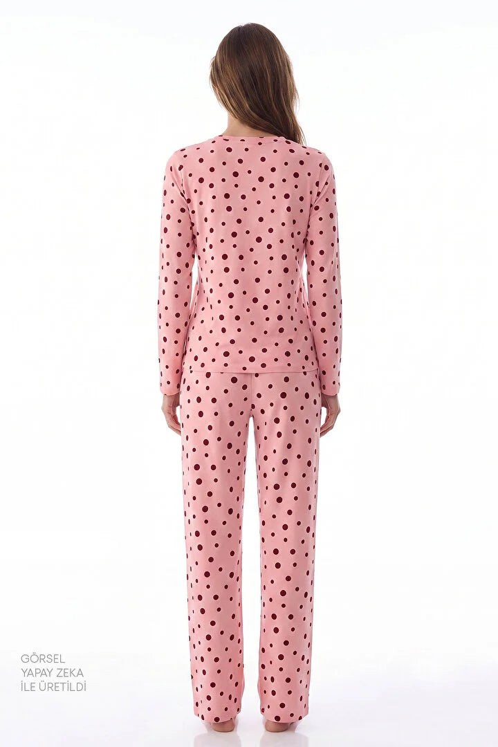 Penti Pink Berry Dotted Pant Polka Dot Long Sleeve Pyjama Set