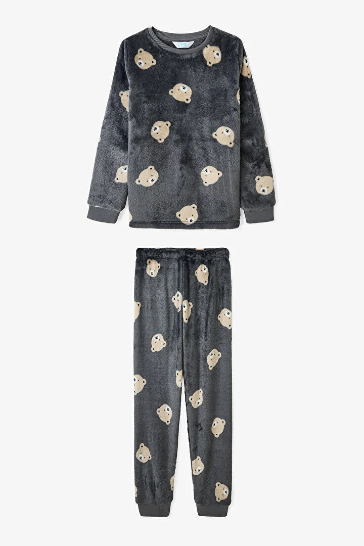 Penti Broken Grey Boy's Bear Print Long Sleeve Pajama Set