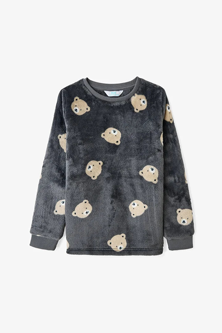 Penti Broken Grey Boy's Bear Print Long Sleeve Pajama Set