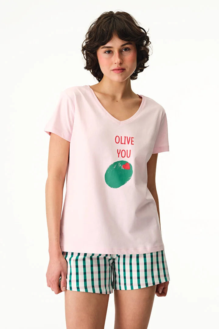 Penti Colorful Olive You Shorts Pajama Set