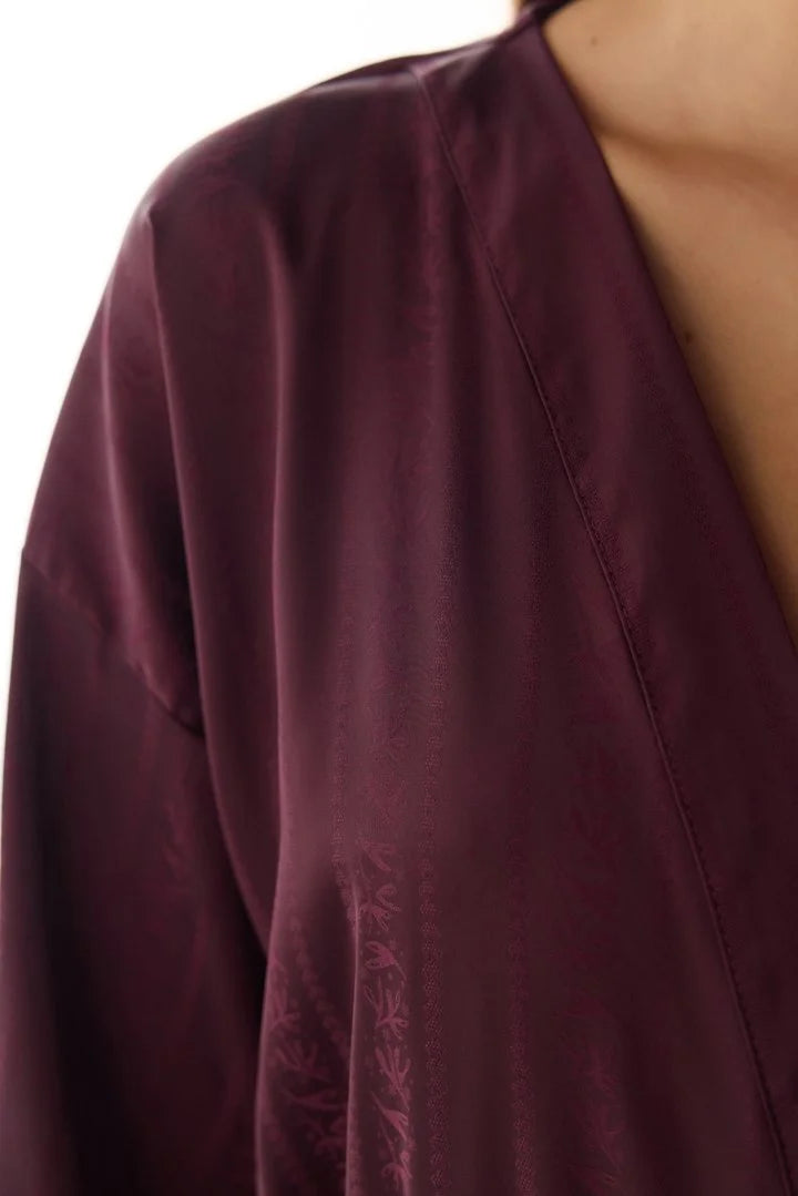 Penti Bordeaux Aurora Satin Floral 3/4 Sleeve Robe
