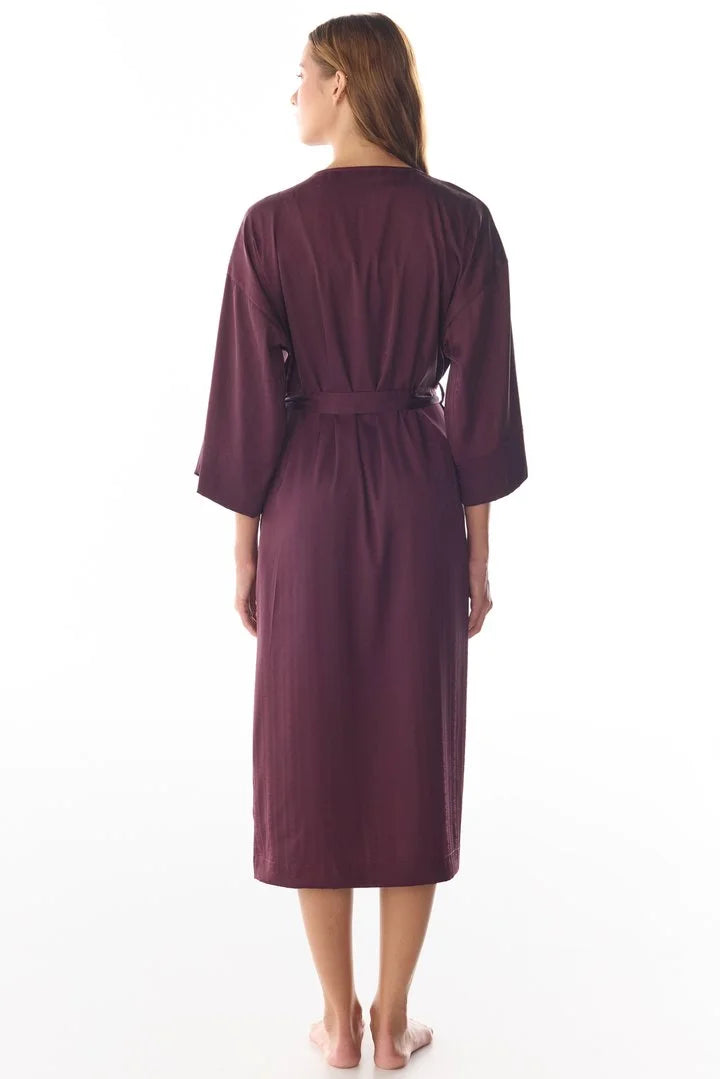 Penti Bordeaux Aurora Satin Floral 3/4 Sleeve Robe