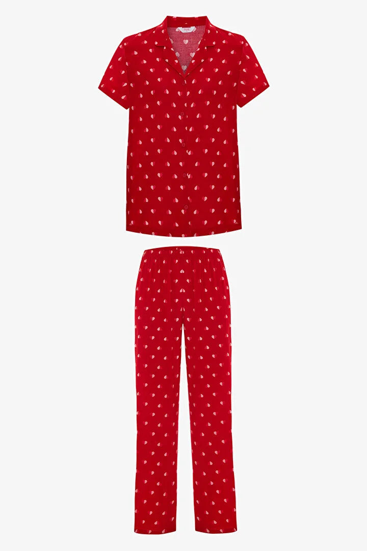 Penti Red Tiny Hearts Shirt & Pants Pyjama Set
