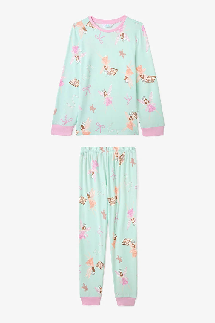 Penti Light Mint Girls Fairy Printed Long Sleeve Pajama Set