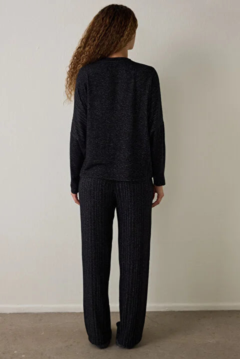 Penti Black Dark Sky Crew Neck Long Sleeve Pajama Set