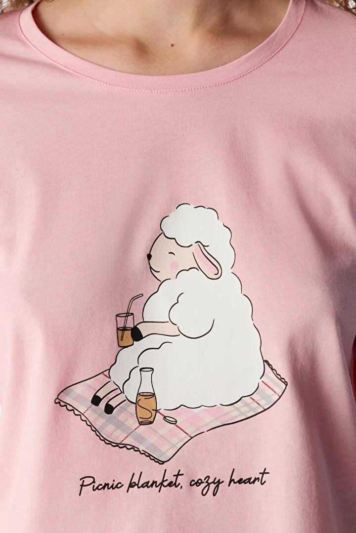 Penti Pink Comfy Heart Animal Print Long Sleeve Pyjama Set With Trousers