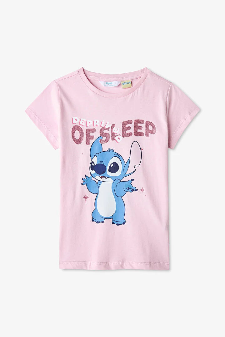 Penti Girl Pink Short Sleeved Stitch Pyjama Set