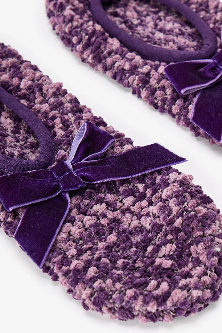 Penti Dark Purple Cute Bow Detail Slipper Socks