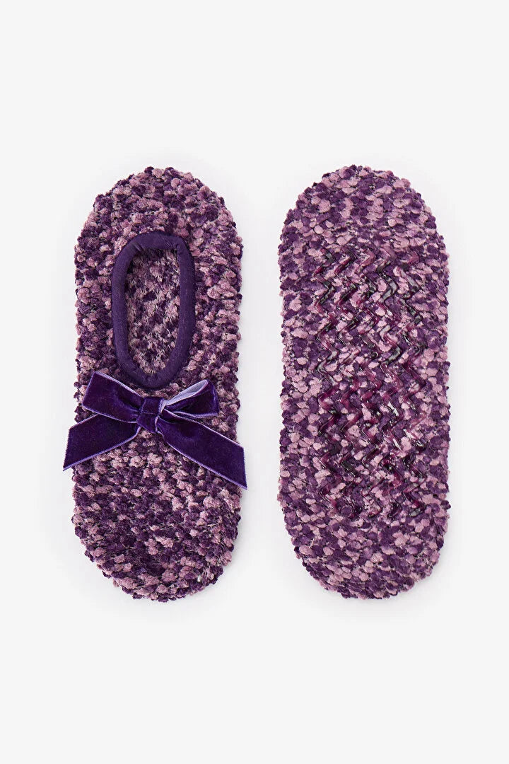 Penti Dark Purple Cute Bow Detail Slipper Socks