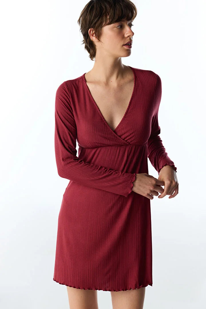 Penti Bordeaux Rib Long Sleeve Nightgown