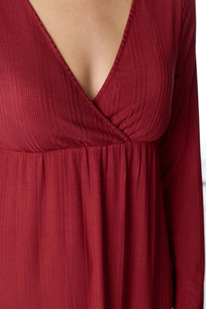 Penti Bordeaux Rib Long Sleeve Nightgown