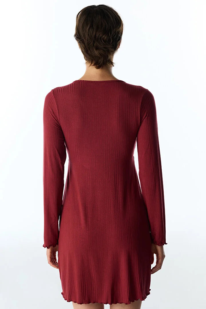 Penti Bordeaux Rib Long Sleeve Nightgown