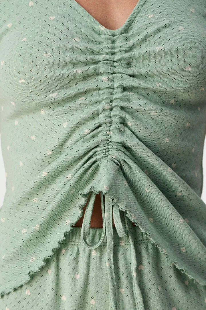Penti Light Green Tiny Hearts Pointel Shorts Pajama Set