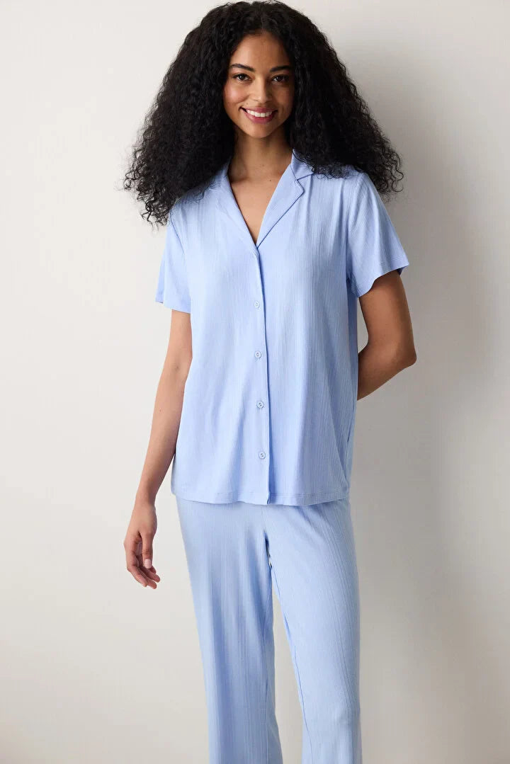 Penti Happiness Shirt Pant Light Blue Pj Set