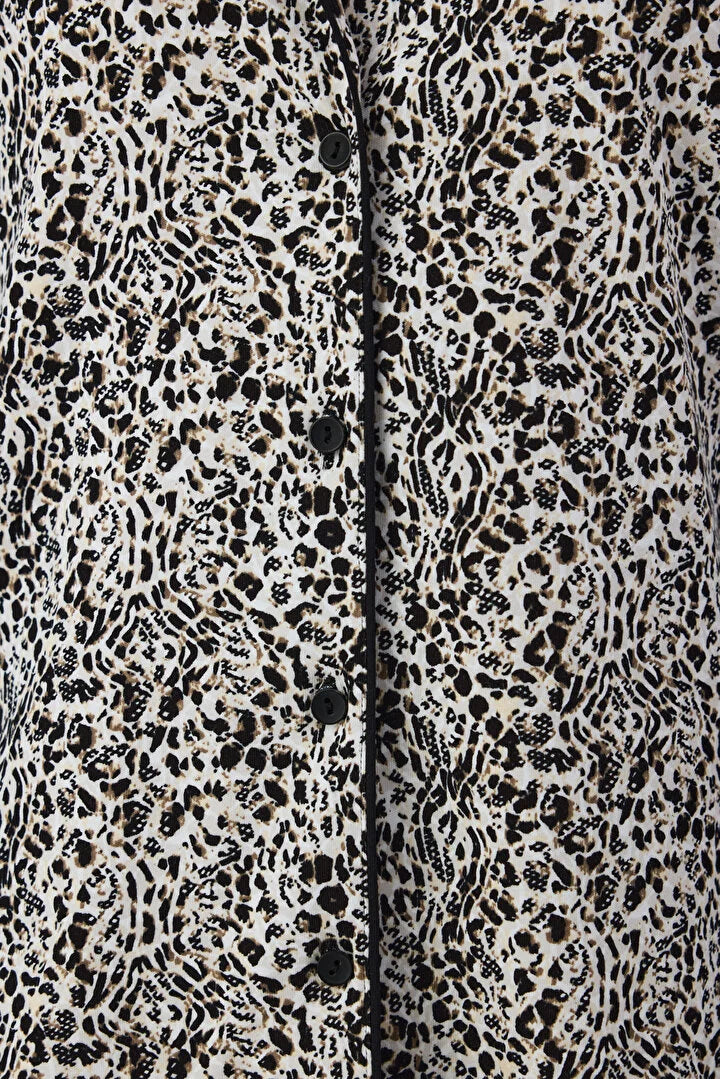 Penti Ecru Noir Garden Leopard Print Long-Sleeve Shirt and Pants Pajama Set