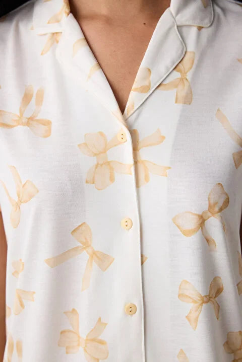 Penti Bows Shirt Pant Light Yellow Pj Set