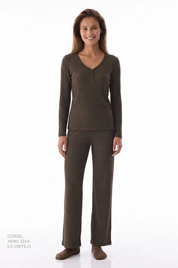 Penti Khaki Lilah Long-Sleeved Pants Pajama Set
