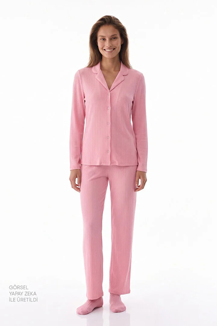 Penti Pink Countryside Corduroy Long-Sleeve Shirt and Pants Pajama Set