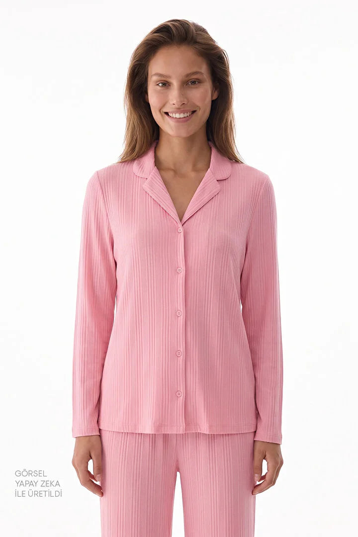 Penti Pink Countryside Corduroy Long-Sleeve Shirt and Pants Pajama Set