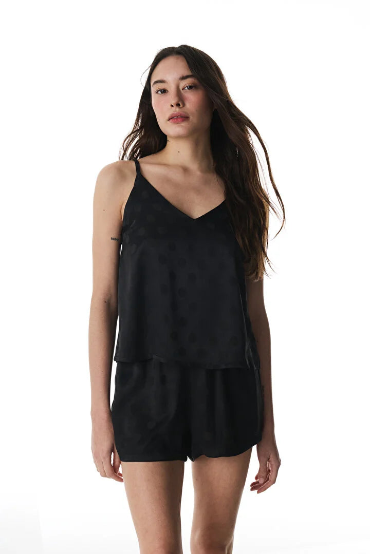 Penti Black Satin Shorts Pajama Set